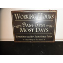 Working hours 9am-5pm most days sometimes earlier, sometimes later